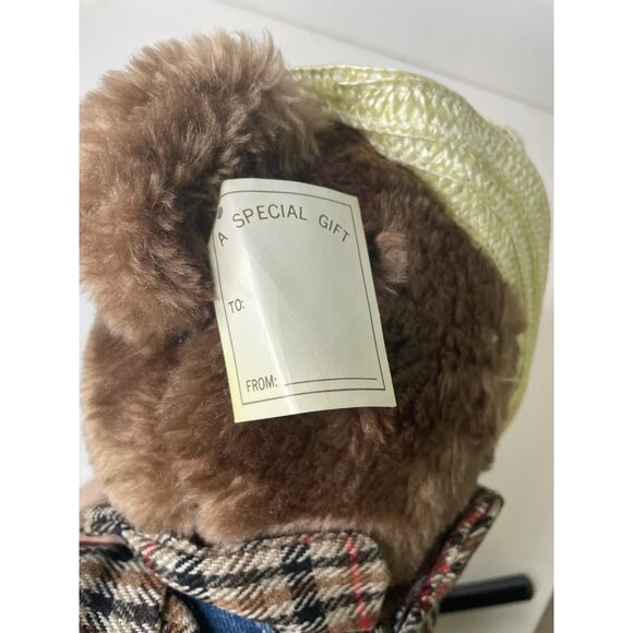 Vintage Dan Dee plush Bear Farmer Outfit Straw Hat Overalls NWT 16” - Picture 5 of 9